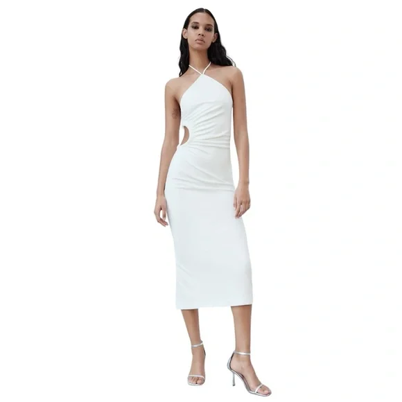 Zara | Dresses | Zara Cut Out Halter Midi Dress | Poshmark